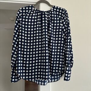 Ann Taylor Navy and White Long Sleeve Boxy Blouse Size Medium